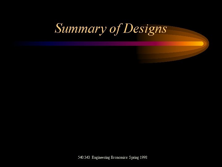 Summary of Designs 540: 343 Engineering Economics Spring 1998 