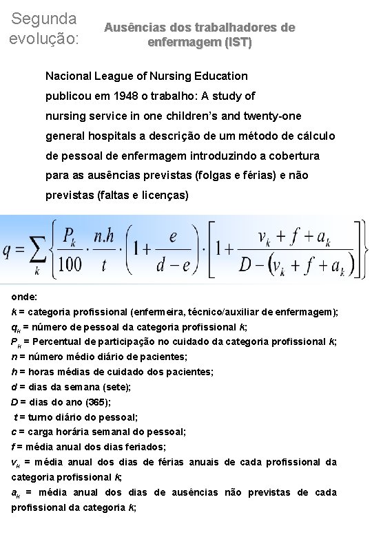 Segunda evolução: Ausências dos trabalhadores de enfermagem (IST) Nacional League of Nursing Education publicou