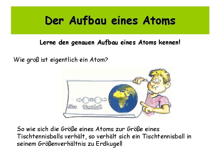 Der Aufbau eines Atoms Lerne den genauen Aufbau eines Atoms kennen! Wie groß ist