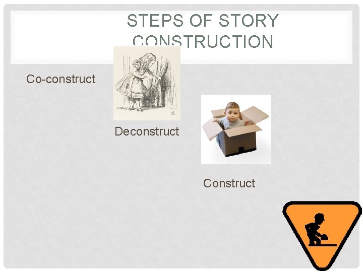 STEPS OF STORY CONSTRUCTION Co-construct Deconstruct Construct 
