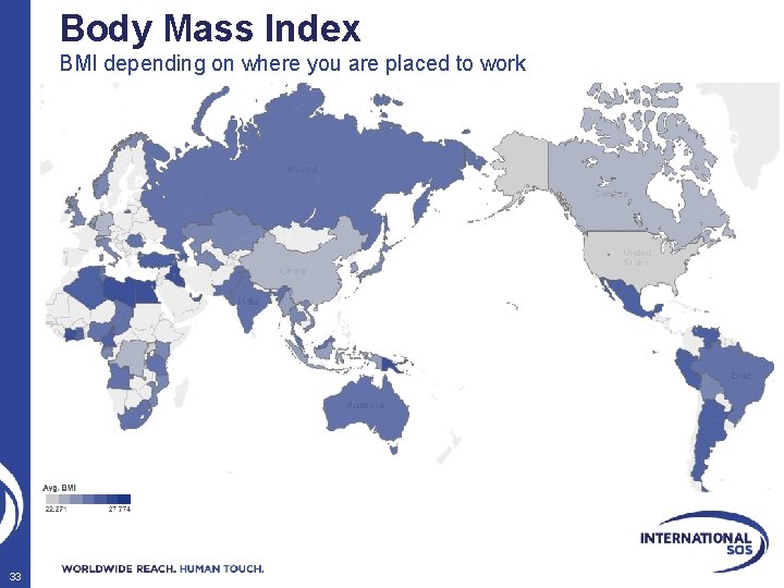 Body Mass Index BMI depending on where you are placed to work 33 