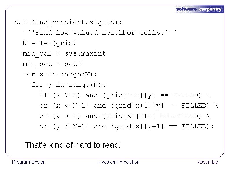 def find_candidates(grid): '''Find low-valued neighbor cells. ''' N = len(grid) min_val = sys. maxint