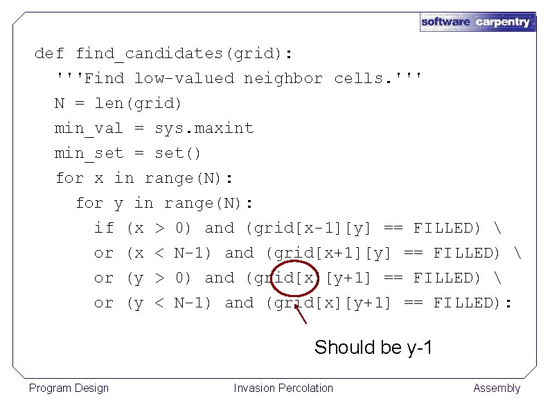 def find_candidates(grid): '''Find low-valued neighbor cells. ''' N = len(grid) min_val = sys. maxint