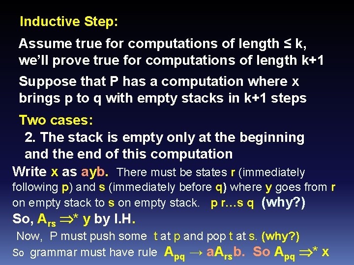 Inductive Step: Assume true for computations of length ≤ k, we’ll prove true for