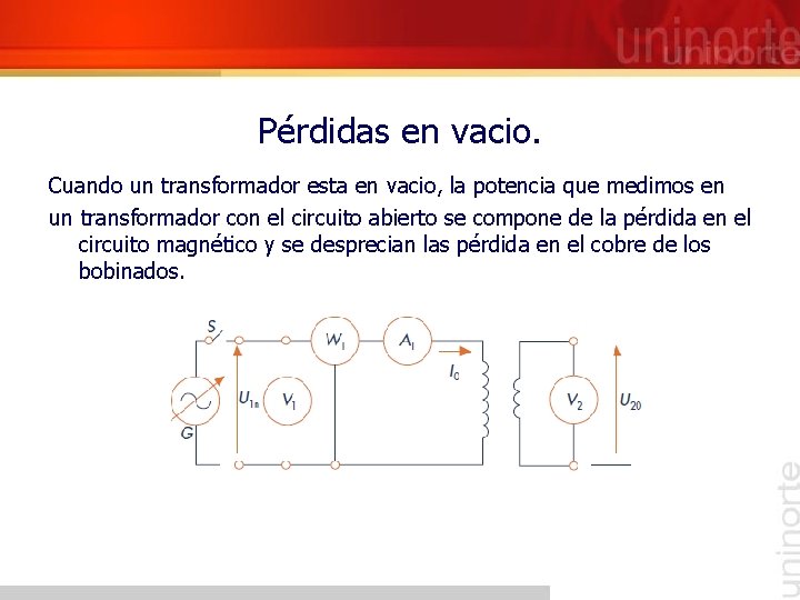 Pérdidas en vacio. Cuando un transformador esta en vacio, la potencia que medimos en