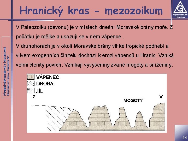 Hranický kras - mezozoikum V Paleozoiku (devonu) je v místech dnešní Moravské brány moře.