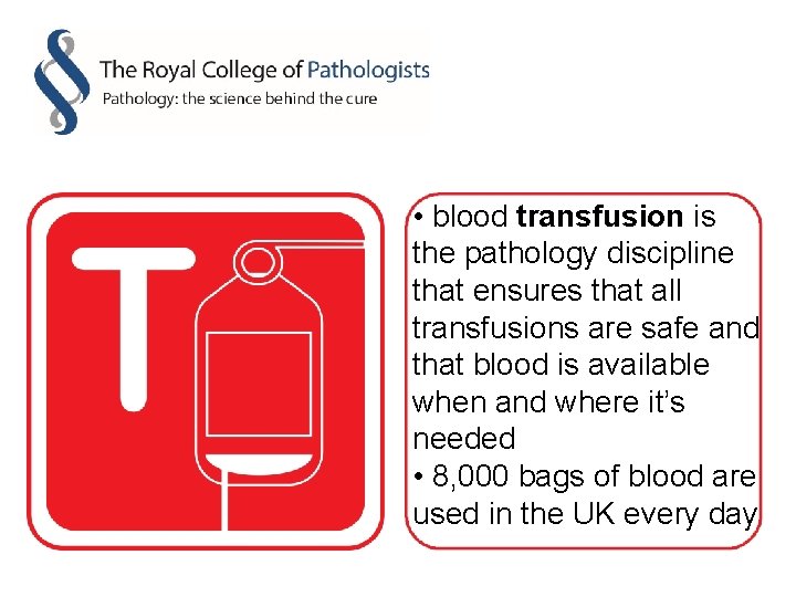  • blood transfusion is the pathology discipline that ensures that all transfusions are