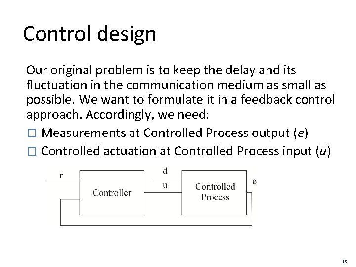 Control design Our original problem is to keep the delay and its fluctuation in