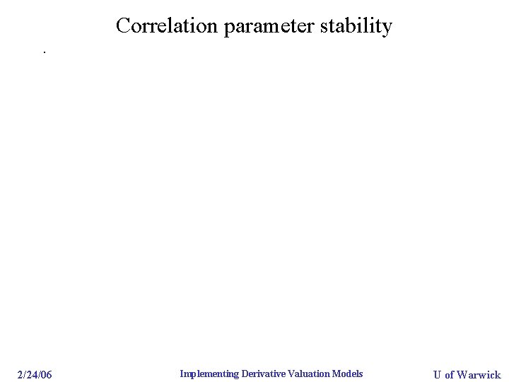 Correlation parameter stability. 2/24/06 Implementing Derivative Valuation Models U of Warwick 