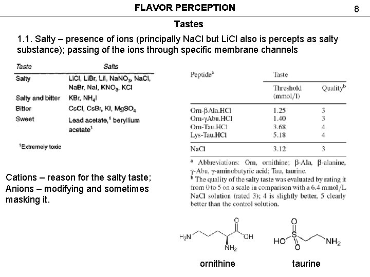 FLAVOR PERCEPTION 8 Tastes 1. 1. Salty – presence of ions (principally Na. Cl