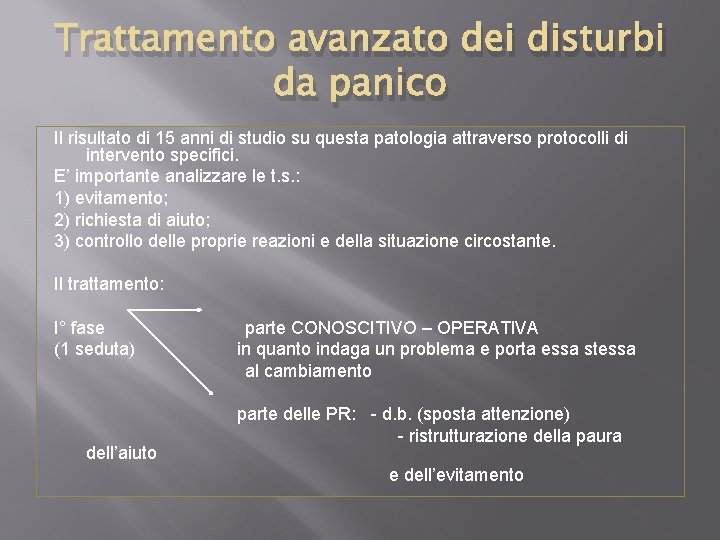 Trattamento avanzato dei disturbi da panico Il risultato di 15 anni di studio su