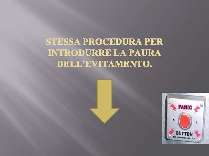 STESSA PROCEDURA PER INTRODURRE LA PAURA DELL’EVITAMENTO. 