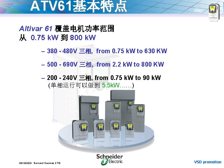 ATV 61基本特点 VSD Altivar 61 覆盖电机功率范围 从 0. 75 k. W 到 800 k.