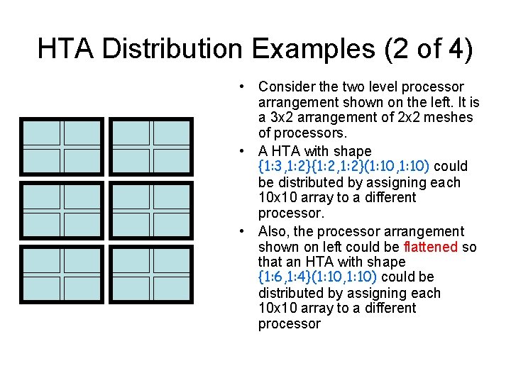 HTA Distribution Examples (2 of 4) • Consider the two level processor arrangement shown