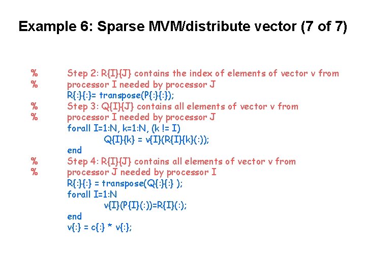 Example 6: Sparse MVM/distribute vector (7 of 7) % % % Step 2: R{I}{J}