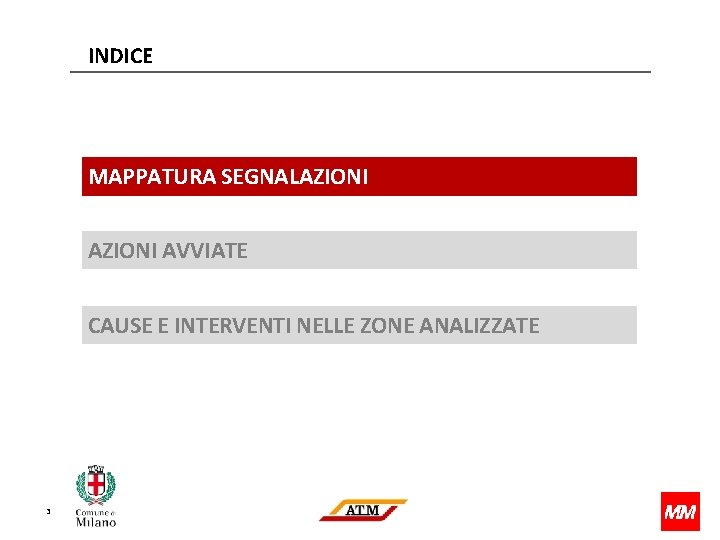 INDICE MAPPATURA SEGNALAZIONI AVVIATE CAUSE E INTERVENTI NELLE ZONE ANALIZZATE 3 