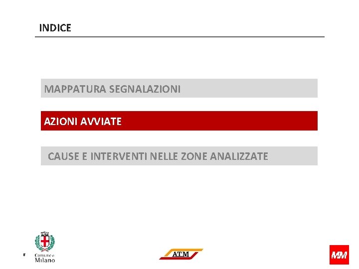 INDICE MAPPATURA SEGNALAZIONI AVVIATE CAUSE E INTERVENTI NELLE ZONE ANALIZZATE 6 