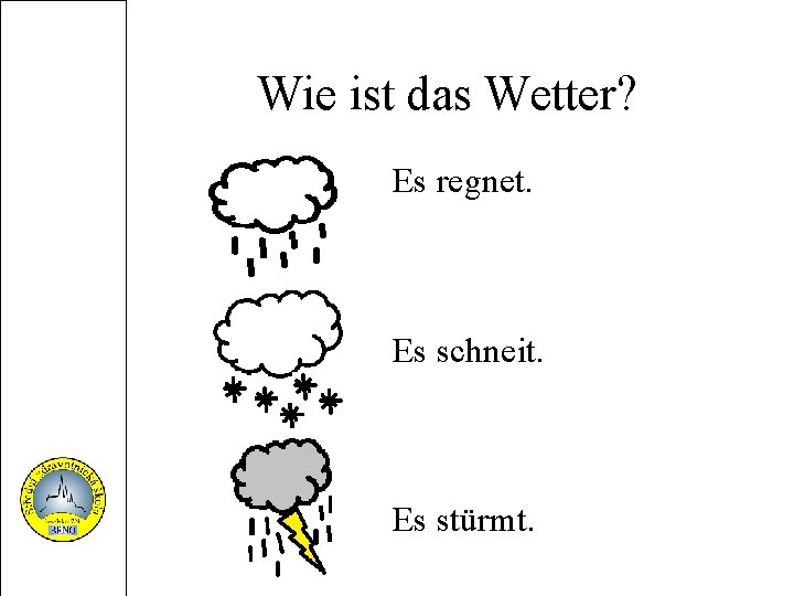 Wie ist das Wetter? Es regnet. Es schneit. Es stürmt. 