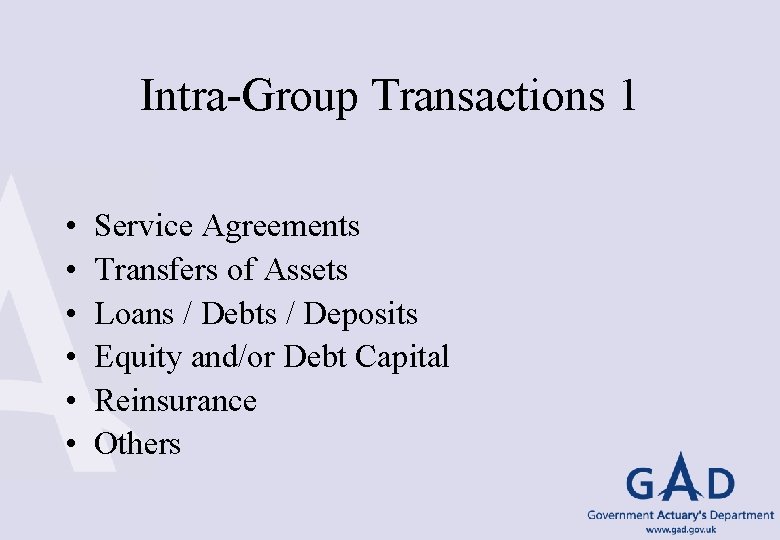 Intra-Group Transactions 1 • • • Service Agreements Transfers of Assets Loans / Debts