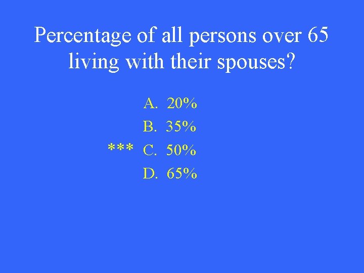 Percentage of all persons over 65 living with their spouses? A. B. *** C.