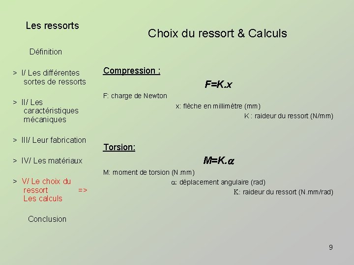 Les ressorts Choix du ressort & Calculs Définition > I/ Les différentes sortes de