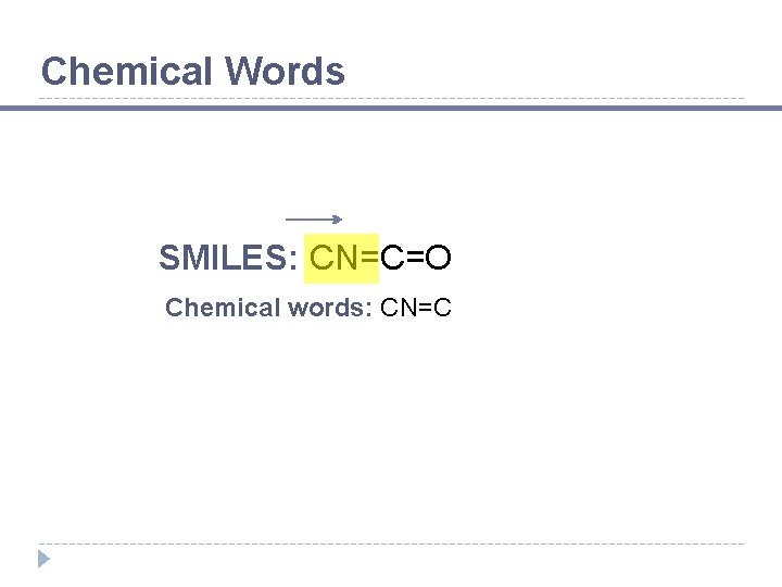 Chemical Words SMILES: CN=C=O Chemical words: CN=C 