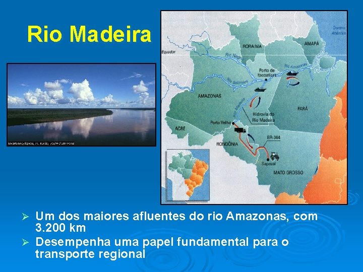 Rio Madeira Um dos maiores afluentes do rio Amazonas, com 3. 200 km Ø