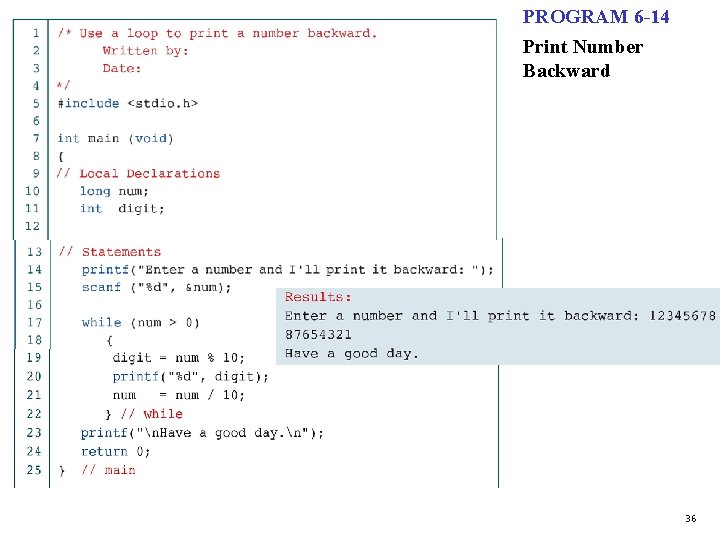 PROGRAM 6 -14 Print Number Backward 36 