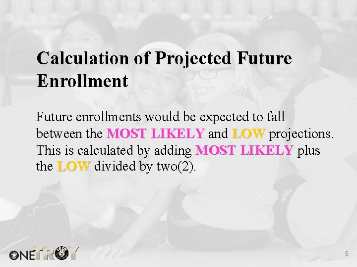 Calculation of Projected Future Enrollment Future enrollments would be expected to fall between the
