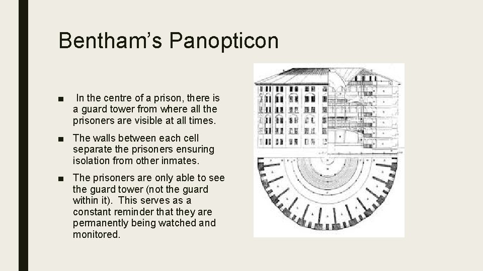 Bentham’s Panopticon ■ In the centre of a prison, there is a guard tower