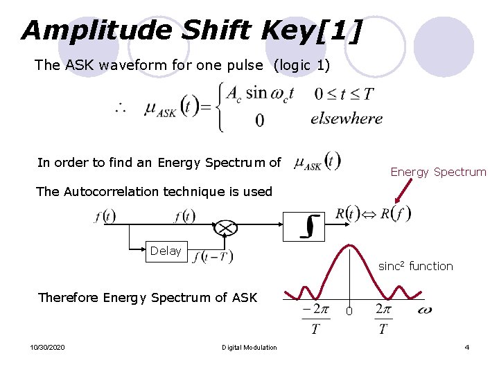 Amplitude Shift Key[1] The ASK waveform for one pulse (logic 1) In order to