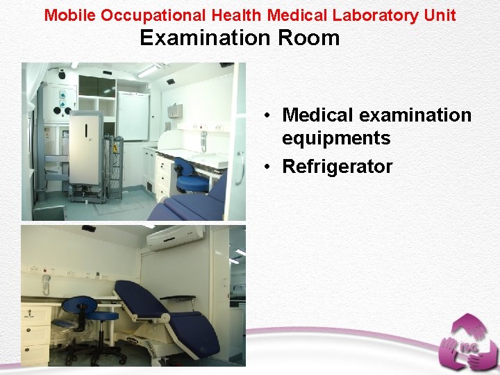Mobile Occupational Health Medical Laboratory Unit Examination Room • Medical examination equipments • Refrigerator