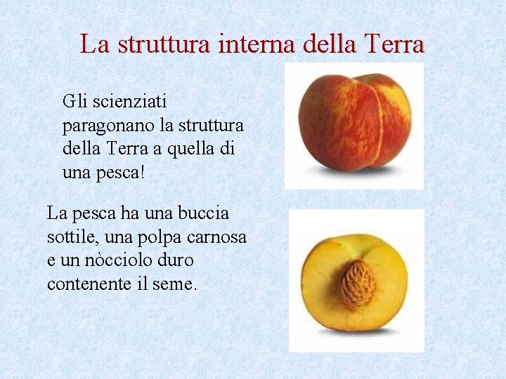 La struttura interna della Terra Gli scienziati paragonano la struttura della Terra a quella