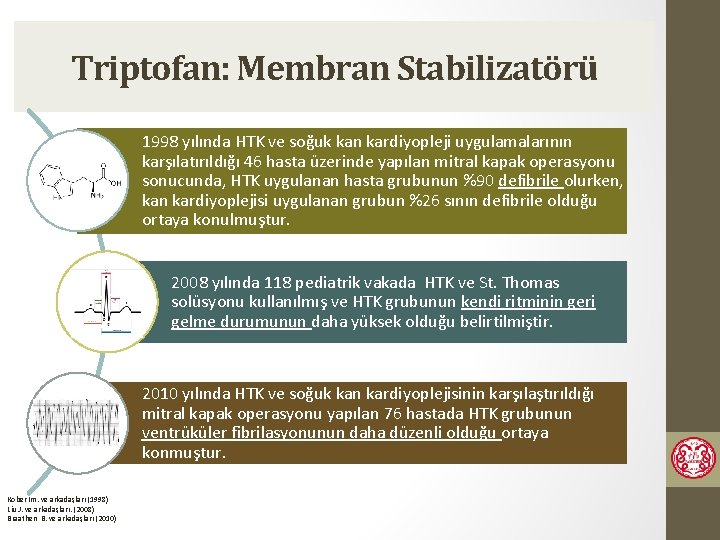 Triptofan: Membran Stabilizatörü 1998 yılında HTK ve soğuk kan kardiyopleji uygulamalarının karşılatırıldığı 46 hasta