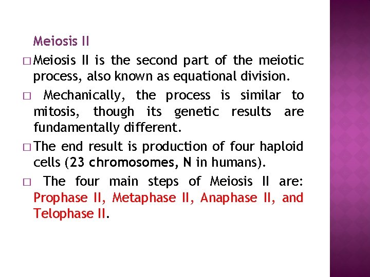 Meiosis II � Meiosis II is the second part of the meiotic process, also