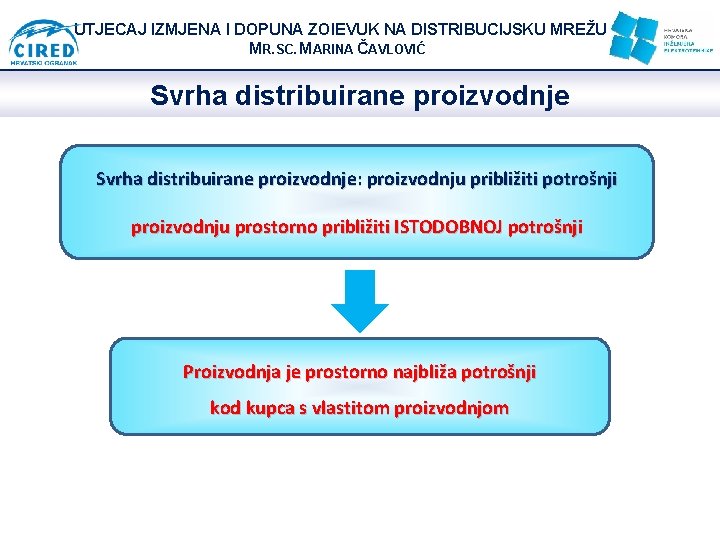 UTJECAJ IZMJENA I DOPUNA ZOIEVUK NA DISTRIBUCIJSKU MREŽU MR. SC. MARINA ČAVLOVIĆ Svrha distribuirane