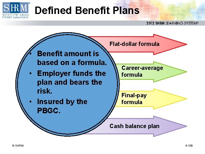 Defined Benefit Plans Flat-dollar formula • Benefit amount is • Benefit is basedamount on