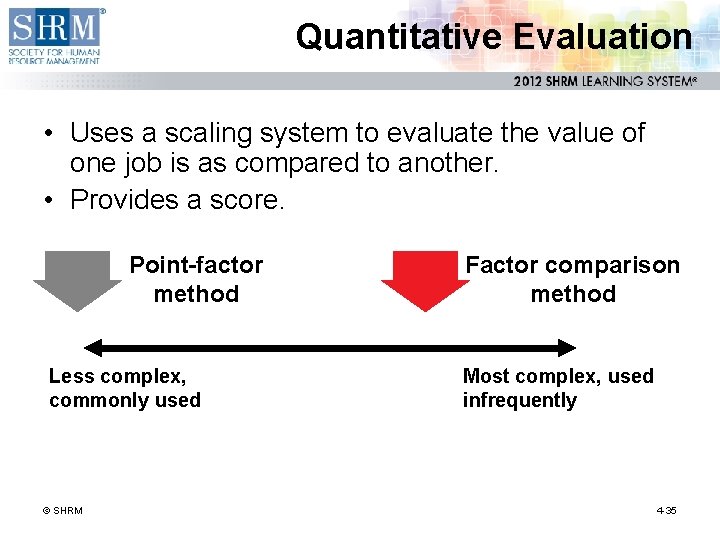 Quantitative Evaluation • Uses a scaling system to evaluate the value of one job