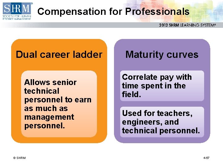 Compensation for Professionals Dual career ladder Allows senior technical personnel to earn as much