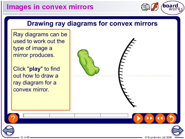 Images in convex mirrors 12 of 45 © Boardworks Ltd 2009 