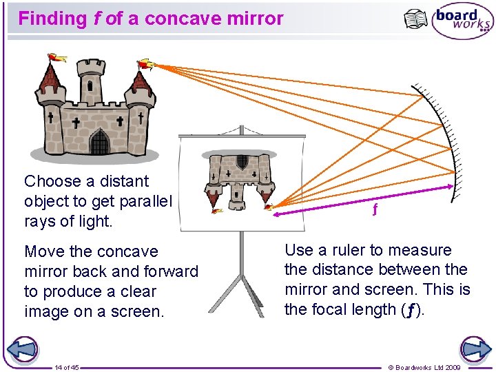 Finding f of a concave mirror Choose a distant object to get parallel rays