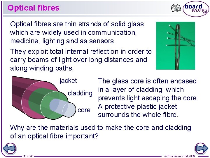 Optical fibres are thin strands of solid glass which are widely used in communication,