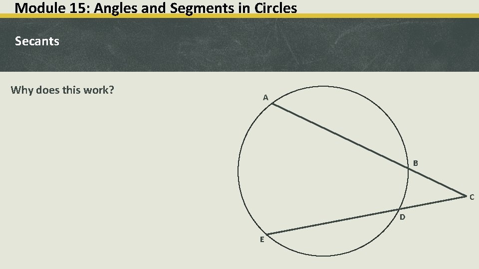 Module 15: Angles and Segments in Circles Secants Why does this work? A B