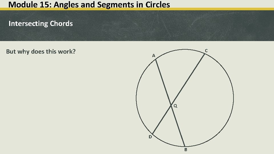 Module 15: Angles and Segments in Circles Intersecting Chords But why does this work?