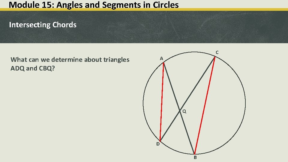 Module 15: Angles and Segments in Circles Intersecting Chords What can we determine about