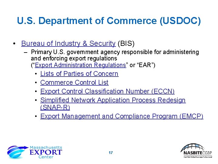 U. S. Department of Commerce (USDOC) • Bureau of Industry & Security (BIS) –