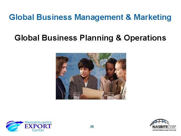 Global Business Management & Marketing Global Business Planning & Operations 28 