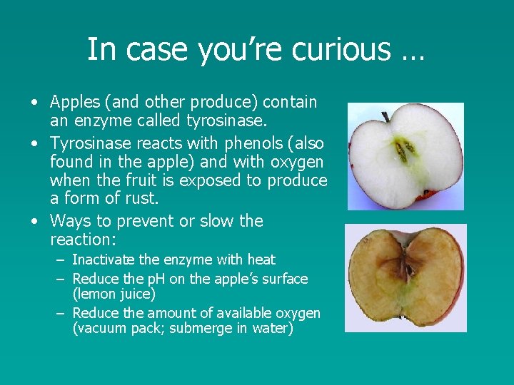 In case you’re curious … • Apples (and other produce) contain an enzyme called