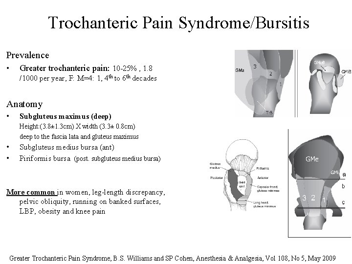 Trochanteric Pain Syndrome/Bursitis Prevalence • Greater trochanteric pain: 10 -25% , 1. 8 /1000