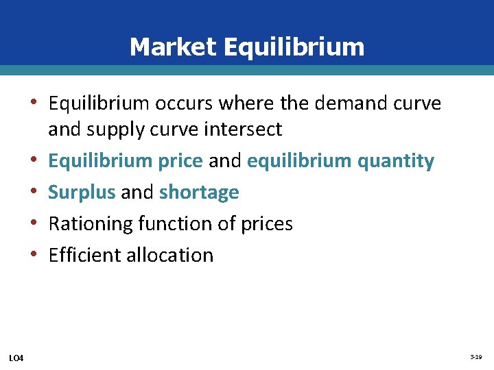 Market Equilibrium • Equilibrium occurs where the demand curve • • LO 4 and